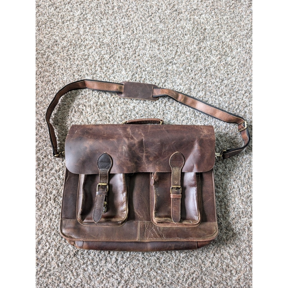Brown Distressed Buffalo Leather Messenger Bag Laptop Briefcase Travel Bag